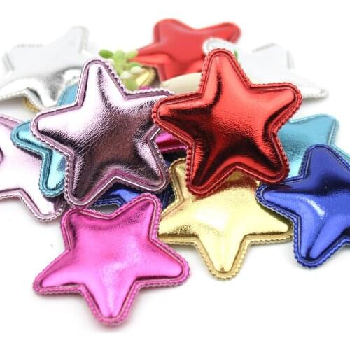 56Pcs 4.3cm PU Star shape Padded Appliques for childrens crafts Headwear Hairpin handmade patches Accessories wholesale