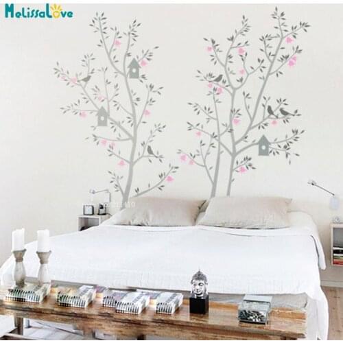 Large Baby Nursery Blossom Tree Vinyl Wall Decals With Birds and Cage Home Decor Living Room Murals YT5676