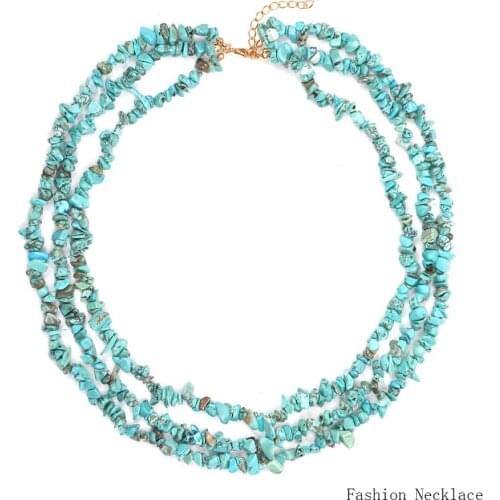 ZA Fashion Style Necklace Bohemian Colorful Stone Irregular Geometry Neck Chain Multi-layer European and American Jewelry Gift