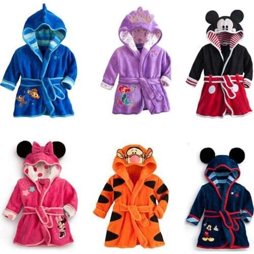 Disney Girls Pajama For Boys Summer Hot Sale Infant Jumpsuits Sleepwear Pajama Cotton Minnie Mickey Soft Velvet Bathrobe Robe