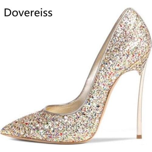 Dovereiss Fashion Womens Shoes summer new Elegant Slip on bling-bling gold Pumps sexy Office lady Party shoes 34-43