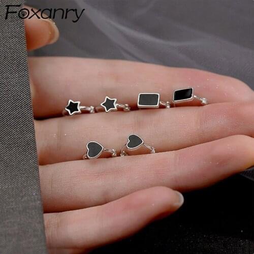 FOXANRY Prevent Allergy 925 Sterling Silver Stud Earring New INS Fashion Punk Vintage Simple Black LOVE Heart Star Party Jewelry