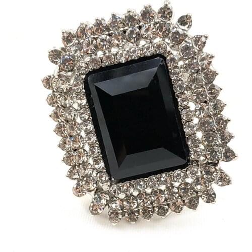 Gothic Antique Micro Pave Clear Crystal Faceted Cut Black Stone Rectangle Brooches and Pins Art Deco Jewelry for Women Accessory