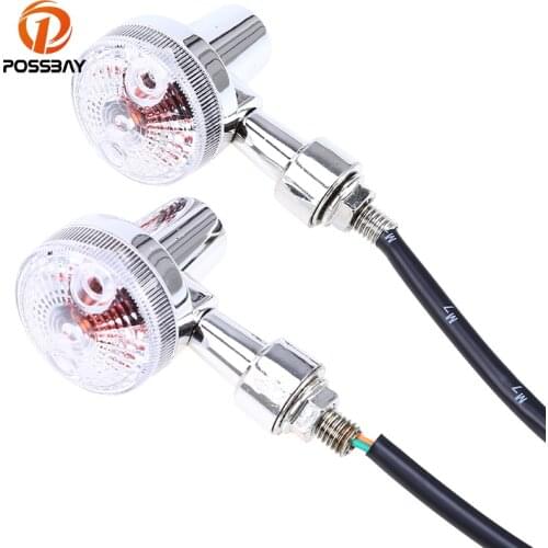 POSSBAY Chrome Motorcycle Flasher Turn Signals Lights Indicator Cafe Racer Light Amber Lamp For Honda Yamaha Suzuki Harley Bulb