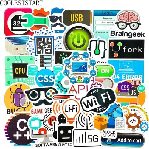 50Pcs/Set Internet Java Sticker Geek Programmer Docker Html Bitcoin Cloud C++ Programming Language For Laptop Car DIY Sticker