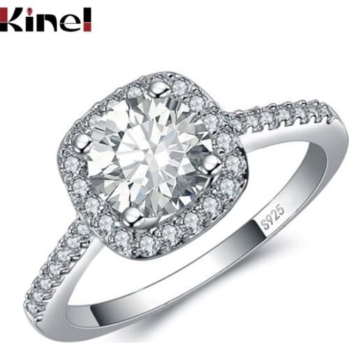 Kinel Fashion Silver Color Exquisite Bijoux Square Wedding Engagement Ring Mosaic Cubic Zirconia Jewelry Wholesale Drop Shipping
