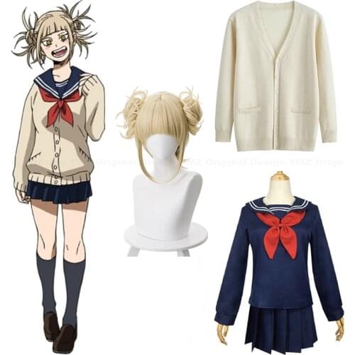 Anime My Hero Academia Cosplay Boku No Hero Academia Himiko Toga Costume JK Uniform Wig Women Sailor Suits with Sweaters