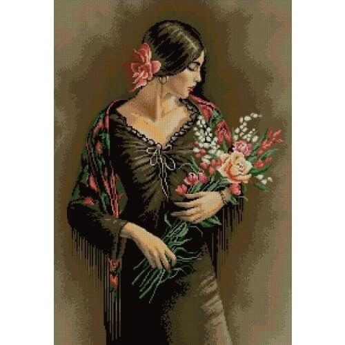 Colorfully fabric Top Quality beautiful lovely counted cross stitch kit spanish lady flower girl lady woman Luca-S 473