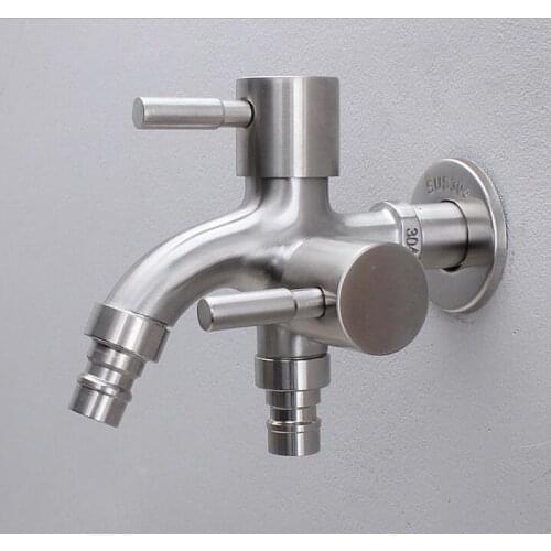 HiMISS Creative Stainless Steel Wall-in Faucet 1 in 2 out Multifunctional Water Tap