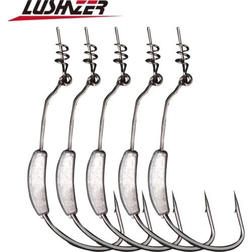 LUSHAZER 5pcs/lot lead jig head fish hook 2g - 25g fishing jig Hooks for soft fishing bait of carbon steel hooks fishhook