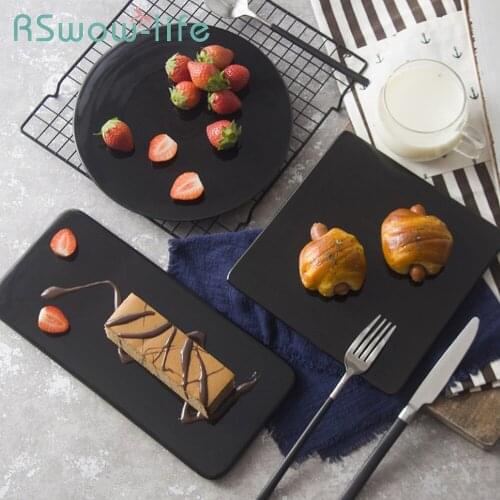 Matte Black Ceramic Plate Cake Plate Dessert Bread Snack Sushi Plate Flat Tray Tableware