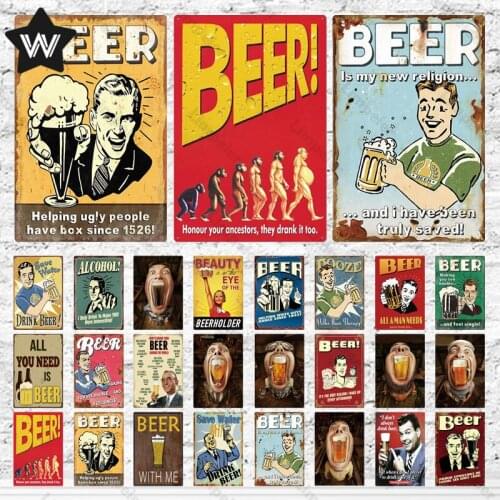 Metal Sign Beer Is My Religion Tin Plate Vintage Wall Sticker Retro Tin Sign Beer Holder Metal Sign Tin Poster for Man Cave Club