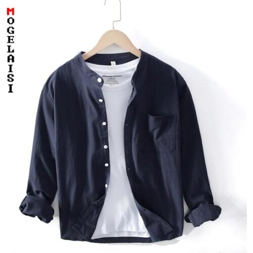Brand new shirt men 100% cotton high quality man clothing tops dark blue solid long sleeve shirts camisa social masculina TB747