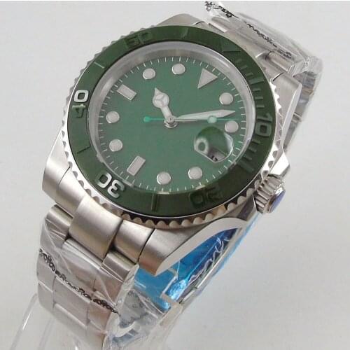 40mm Green Dial Sapphire Glass Green Brushed Ceramic Bezel MIYOTA 8215 Automatic Movement Mens Watch