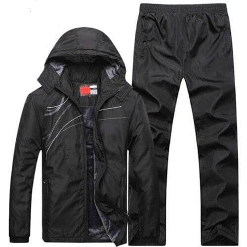 2019 Warm Casual Mens Sportswear Coats Hoodie Suits Jacket Winter Tracksuits Men Set Thicken Fleece Hoodies + Pants Suit