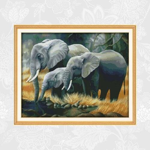 The family of elephants Cross Stitch Kits 14CT Printed Fabric 11CT Counted Canvas DMC Chinese Cross-stitch Embroidery Sets