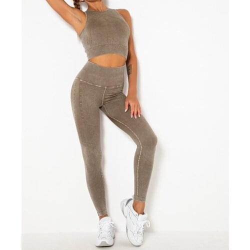 NEW Seamless Water Wash Yoga Set Gym Fitness Summer Clothing Sportswear High Waist Athletic Leggings Sports Workout Bra Suits