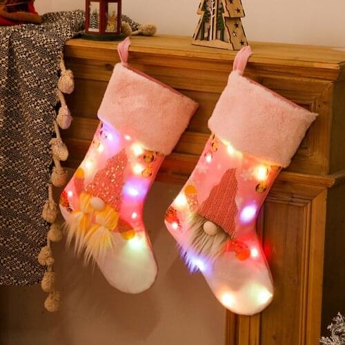 New large Christmas Stocking LED light Fireplace Decor Socks Kids Gift Bags Candy Holder Christmas Decor for Home Drop Ornament