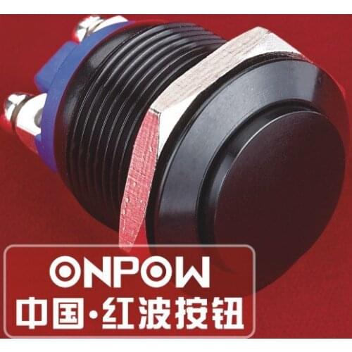 ONPOW 19mm IP65 Waterproof High round actuator black metal push button switch (GQ19H-10/A) CE,ROHS