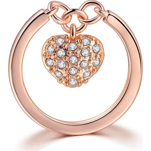 Double Fair Heart Crystal Party Finger Rings For Women Rose Gold Color Fashion Jewellery/Jewelry For Girls DFR279
