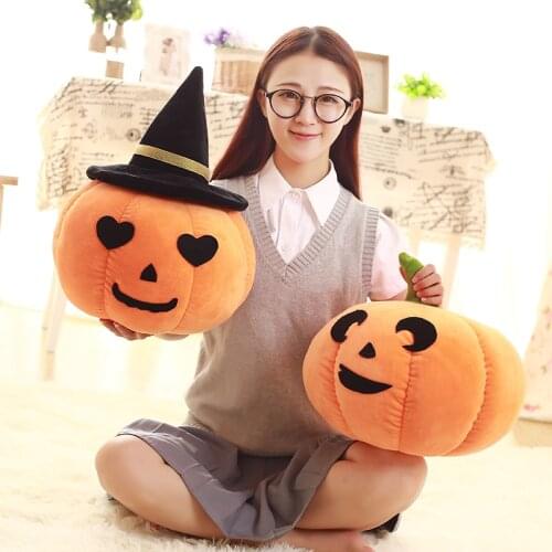 Halloween creative pumpkin pillow cushion doll funny expression wearing a hat simulation pumpkin plush toy rag doll doll softwar