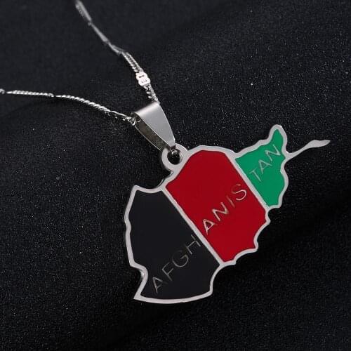 Stainless Steel Trendy Enamel Afghanistan Map Flag Pendant Necklaces Afghanistan Map Chain Jewelry