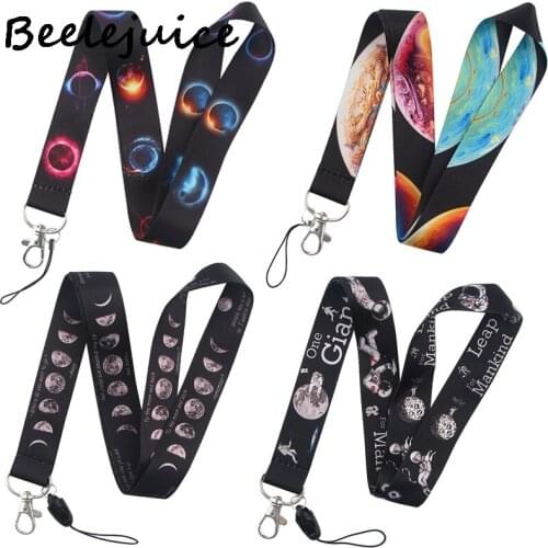 24pcs Moon Landing Phase of Planet Moon Lanyard for Keys Phone Cool Neck Strap Lanyard for Whistle ID Badge webbing ribbons Gift