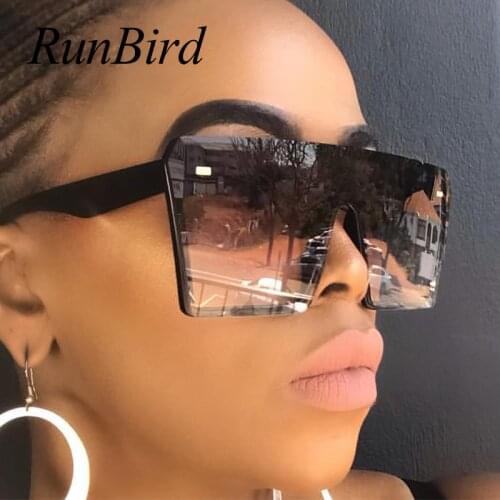 RunBird Flat Top Oversize Square Sunglasses Women Fashion Retro Gradient Sun Glasses Men Blue Big Frame Square Eyewear 5379