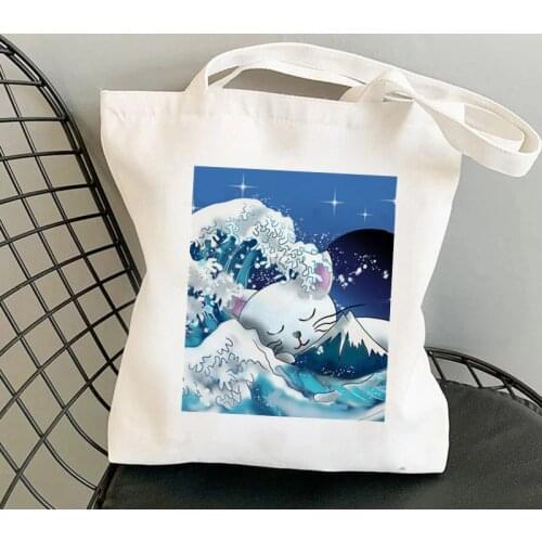 Shopper The Great Cat sleeping in the Wave off Kanagaw Bag Harajuku women Shopping Bag Canvas Shopper Bag Shoulder Lady Bag