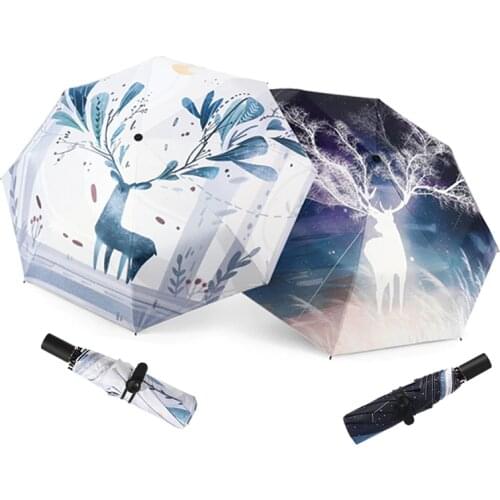 Folding Umbrella Deer Painting Street Umbrellas 8K Anti-UV Rainproof Umbrella Parasol Rain Sun Light Umbrellas Gift