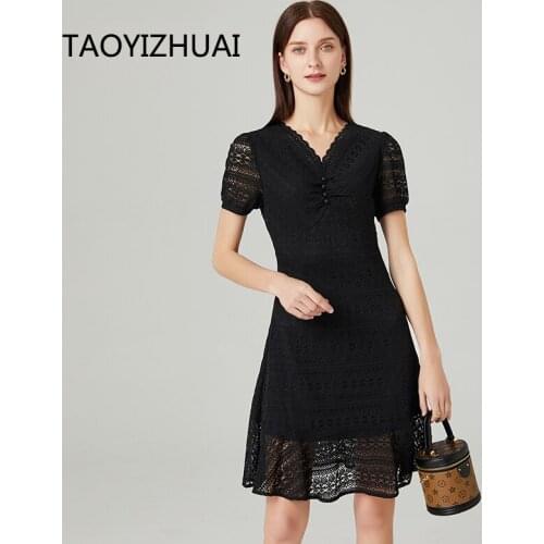 TAOYIZHUAI Brand fishtail skirt summer new stretch waist slim Black Lace French light mature style sexy plus size dresses