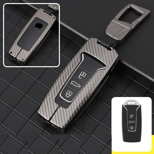 Carbon Fiber Style Zinc Alloy Car Key Case Cover Shell Protector Styling Accessories for VW Volkswagen Touareg 2019