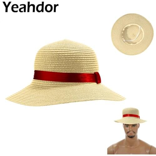 Unisex Hats Straw Hat Summer Ribbon Strap Fastened Sun Hat Japanese Anime Cosplay Accessories Beach Hat Halloween Cartoon Caps