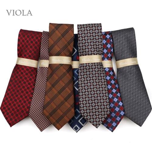 Vintage Style Plaid Dot Paisley Necktie 8cm Brown Red Polyester Men Daily Party Formal Business Suit Male Cravat Gift Accessory