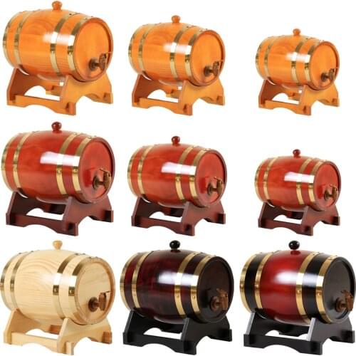 Premium Vintage Pine Wine Barrel Special Brewing Port Brewage with Stand for Wine Whisky Home Restaurant