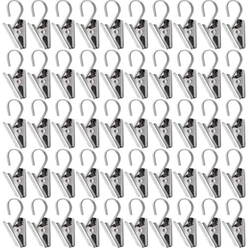 50 PCS Stainless Steel Curtain Clips with Hook for Curtain Photos Home Decoration Outdoor Party Wire Holder