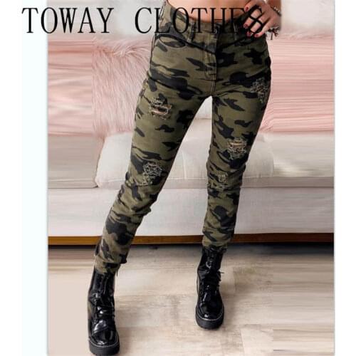 Women High Waist Camouflage Print Cutout Pants Trousers Pantalon Pour Femme Pantsuits