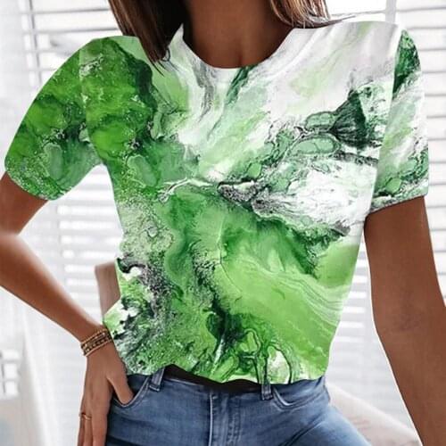 Women Sea Wave Tie-dye Print T Shirts Summer Ladies Casual Short Sleeve Tee Shirt Female Loose Tops Pullover Vetement Femme 2021