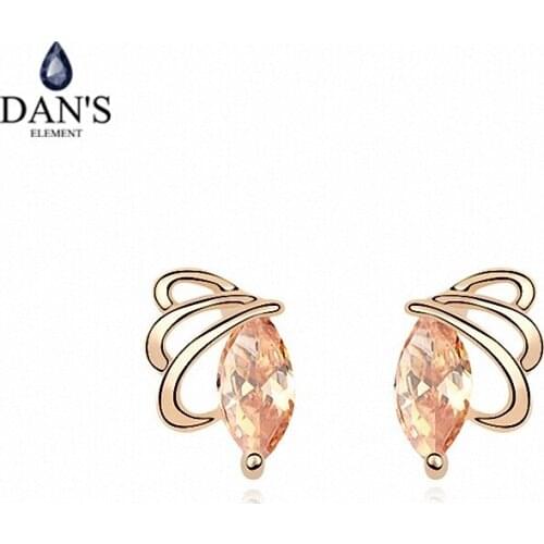 DANS ELEMENT New Sales AAA Zirconia Micro Inlays champagne Gold Color Butterfly Earrings For Women Valentines Gift 99679