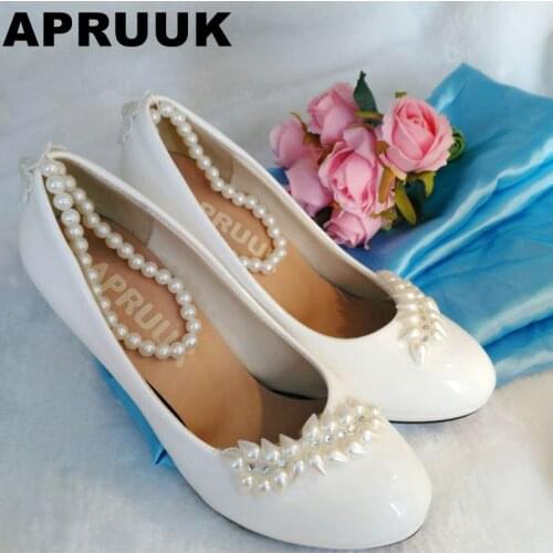 8.5CM high heeled white wedding shoes woman ankle beading straps sweet party proms dress shoes lady brides shoes