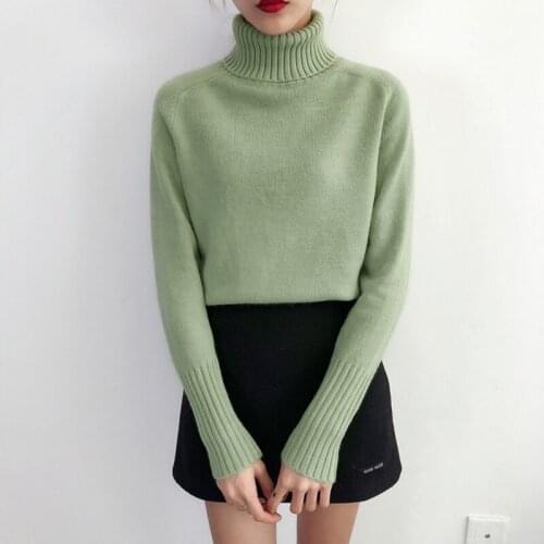 Women Knitted Sweater 2021 Autumn Winter Korean Style Turtleneck Long Sleeve Pullover Female Jumper Casual Thick Green Knitwear