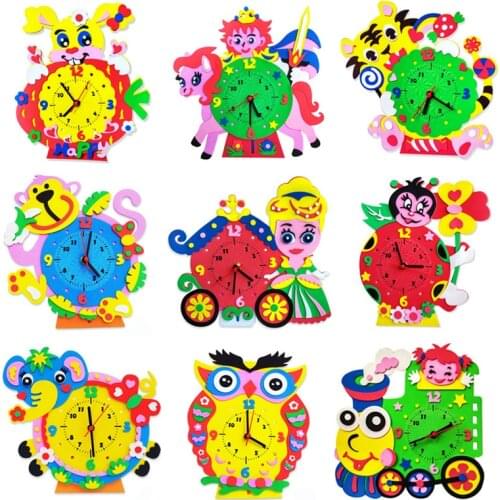 1Pc Arts Crafts DIY Toy Cartoon EVA Clock Craft Kids Kindergarten Puzzle Educational Toy for Children Boy Girl Handmade Material