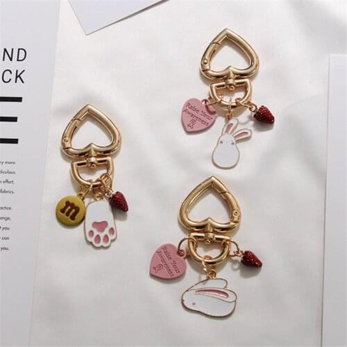 1Pc Cute Enamel Rabbit Strawberry Orange Keychain Keyring For Women Girl Jewelry Heart Car Handbag Key Holder Decoration K38