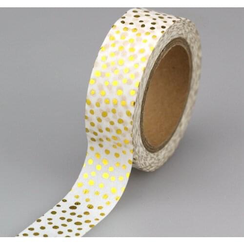 10pcs / lot 15mm * 10m Little Dots Gold Foil Washi Tape Adhesive Scrapbooking Tools Kawaii For Decorative Christmas Craft Gift
