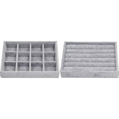 2 Pieces Velvet Bracelet Display Case Tray Jewelry Storage Box Organizer