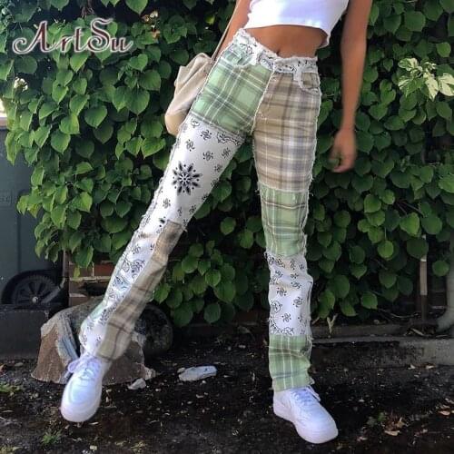 ArtSu Women's Plaid Trousers