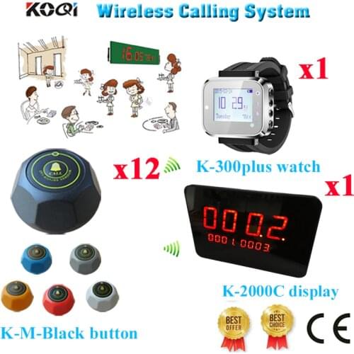Wireless Restaurant Coaster Call Paging System Ycall Host Display+Watch Pager+Table Bell( 1 display+ 1 watch+ 12 call button)