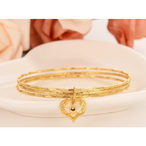 Dubai India Charm Bracelet Gold love heart bangle kids girls women Hand Chain Jewelry anklets Arab gift wedding bridal