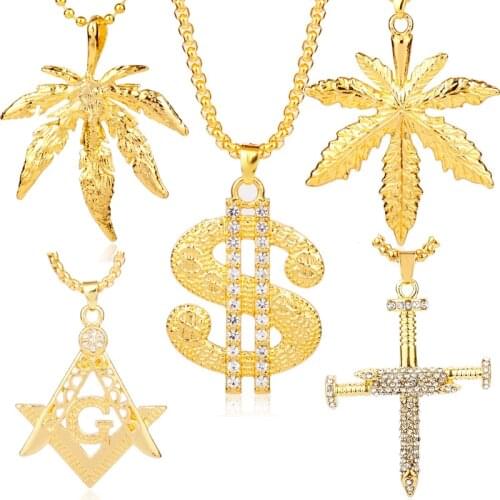 Luxury Gold Color Long Chain Necklace Mens Women dollar Maple Leaf Pendant Necklaces Fashion jewelry Hip Hop Controller necklace