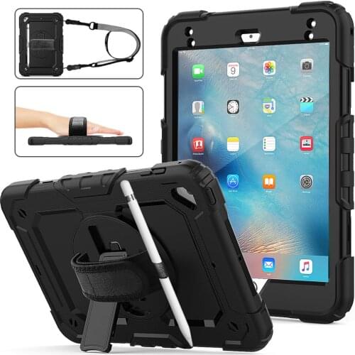 HXCASE for iPad Mini 4 5th Generation 7.9 case 2015 2019 with Shoulder Strap&360 Rotation Hand Strap&Kickstand Silicone Cover